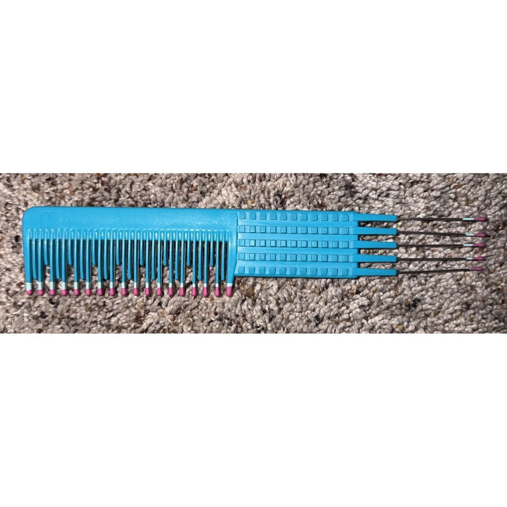 VTG M Mebco Flipside Pink Teal Plastic Hair Comb Pic Pick Dip Tip Detangling